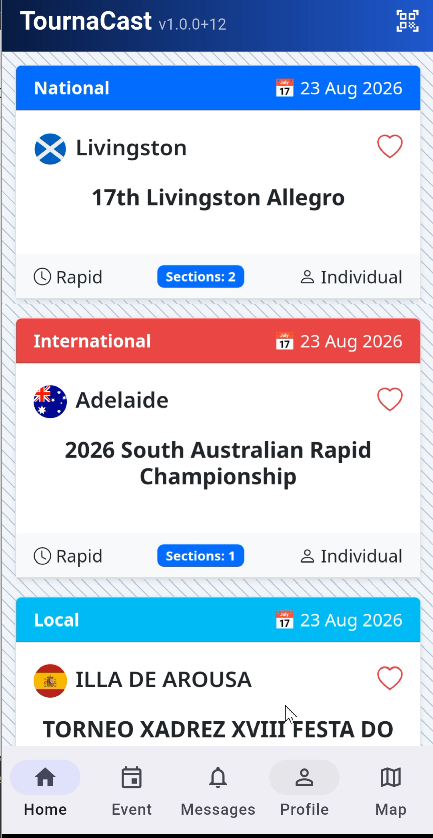 TournaCast event screen